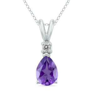 14K White Gold 6x4MM Pear Amethyst and Diamond Pendant- GPD59177AM