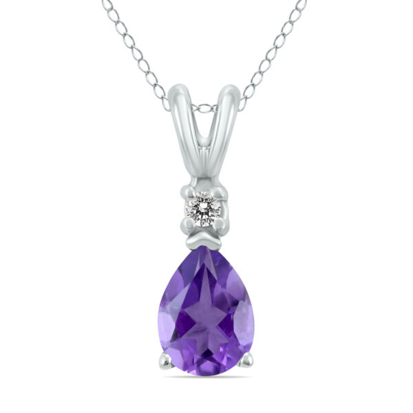 14K White Gold 6x4MM Pear Amethyst and Diamond Pendant- GPD59177AM
