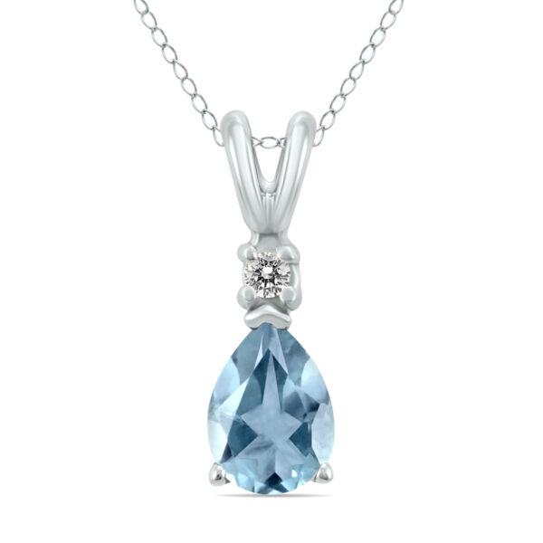 14K White Gold 6x4MM Pear Aquamarine and Diamond Pendant- GPD59177AQ