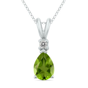14K White Gold 6x4MM Pear Peridot and Diamond Pendant- GPD59177PD