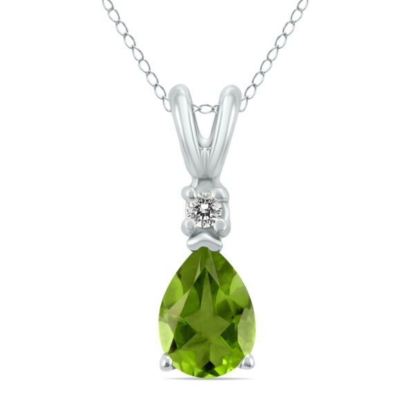 14K White Gold 6x4MM Pear Peridot and Diamond Pendant- GPD59177PD