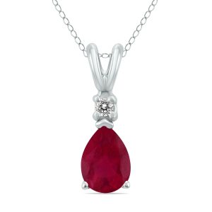14K White Gold 6x4MM Pear Ruby and Diamond Pendant- GPD59177RB