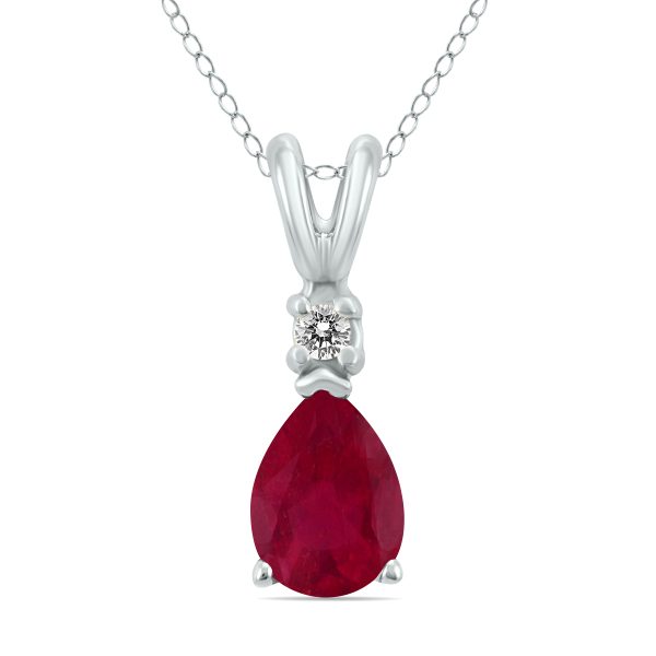 14K White Gold 6x4MM Pear Ruby and Diamond Pendant- GPD59177RB