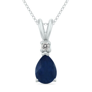 14K White Gold 6x4MM Pear Sapphire and Diamond Pendant- GPD59177SP
