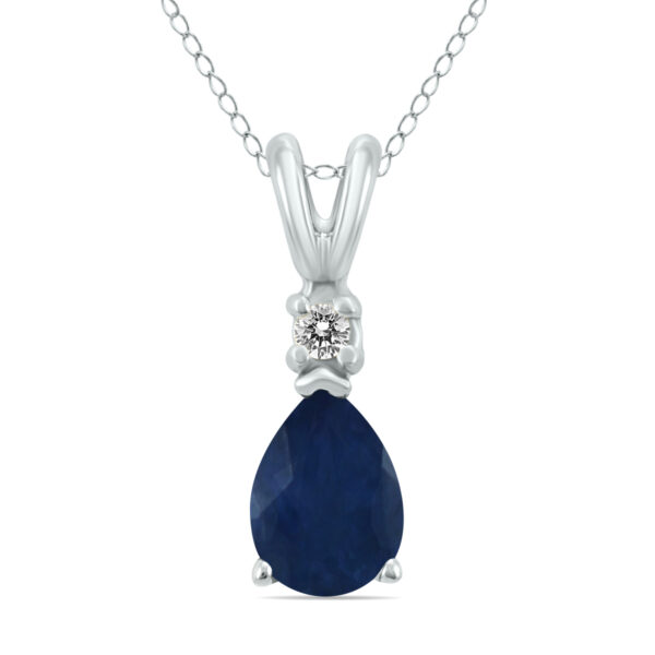 14K White Gold 6x4MM Pear Sapphire and Diamond Pendant- GPD59177SP