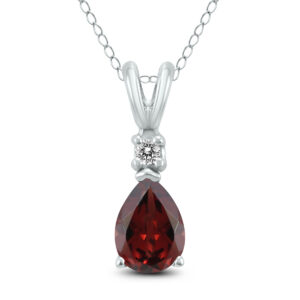 14K White Gold 7x5MM Pear Garnet and Diamond Pendant- GPD59178GT