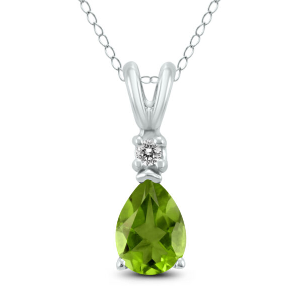 14K White Gold 7x5MM Pear Peridot and Diamond Pendant- GPD59178PD