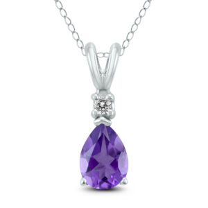 14K White Gold 8x6MM Pear Amethyst and Diamond Pendant- GPD59179AM