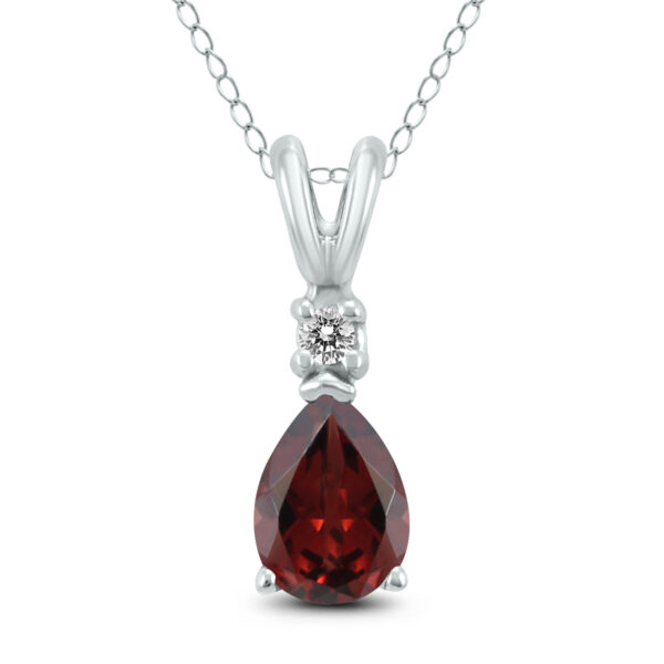 14K White Gold 8x6MM Pear Garnet and Diamond Pendant- GPD59179GT