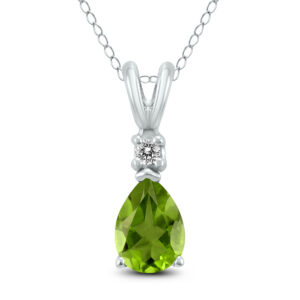 14K White Gold 8x6MM Pear Peridot and Diamond Pendant- GPD59179PD