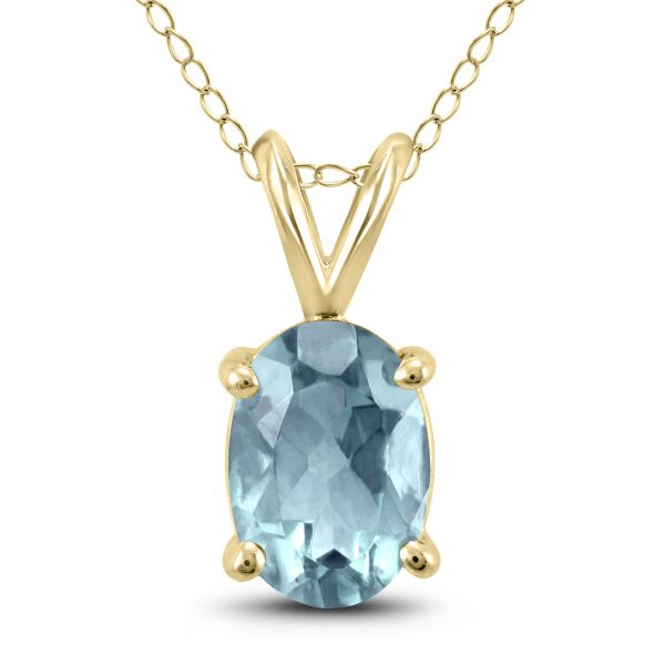 14K Yellow Gold 5x3MM Oval Aquamarine Pendant- GPD59195AQ