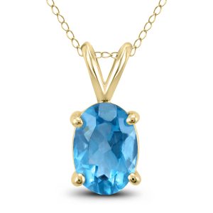 14K Yellow Gold 6x4MM Oval Blue Topaz Pendant- GPD59196BT