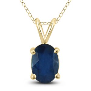 14K Yellow Gold 6x4MM Oval Sapphire Pendant- GPD59196SP