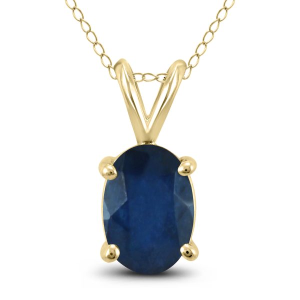 14K Yellow Gold 6x4MM Oval Sapphire Pendant- GPD59196SP
