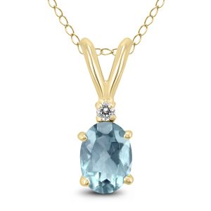 14K Yellow Gold 5x3MM Oval Aquamarine and Diamond Pendant- GPD59199AQ