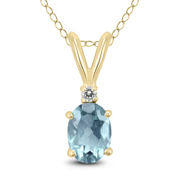 14K Yellow Gold 5x3MM Oval Aquamarine and Diamond Pendant- GPD59199AQ