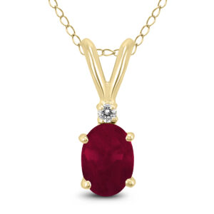 14K Yellow Gold 5x3MM Genuine Oval Ruby and Diamond Pendant- GPD59199RB
