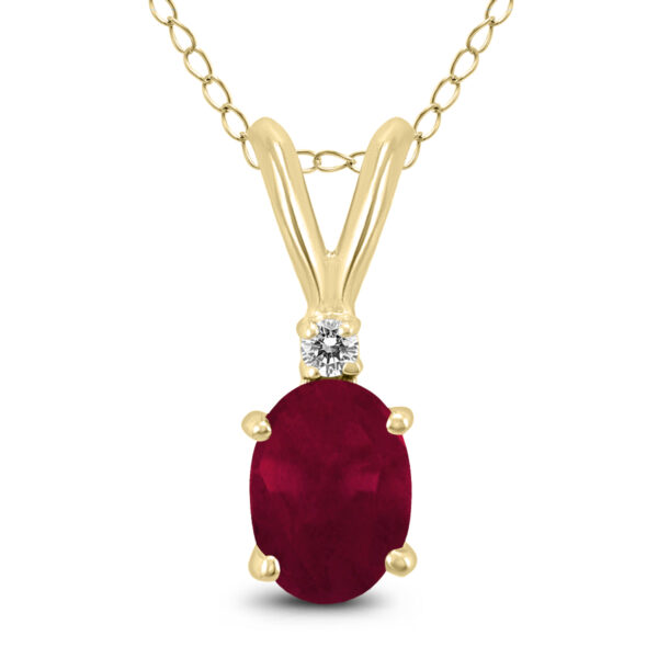 14K Yellow Gold 5x3MM Genuine Oval Ruby and Diamond Pendant- GPD59199RB