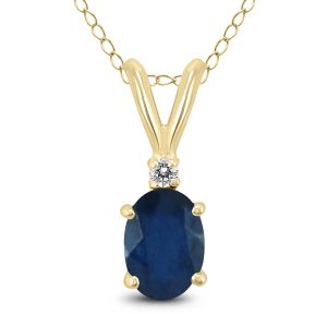 14K Yellow Gold 5x3MM Oval Sapphire and Diamond Pendant- GPD59199SP