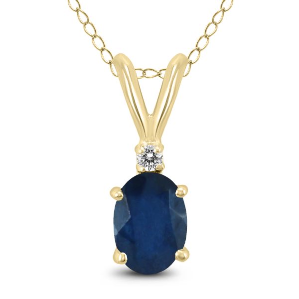 14K Yellow Gold 5x3MM Oval Sapphire and Diamond Pendant- GPD59199SP