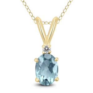 14K Yellow Gold 6x4MM Oval Aquamarine and Diamond Pendant- GPD59200AQ