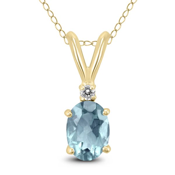 14K Yellow Gold 6x4MM Oval Aquamarine and Diamond Pendant- GPD59200AQ
