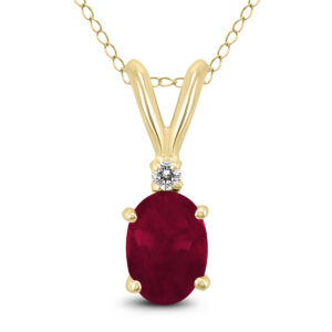 14K Yellow Gold 6x4MM Genuine Oval Ruby and Diamond Pendant- GPD59200RB