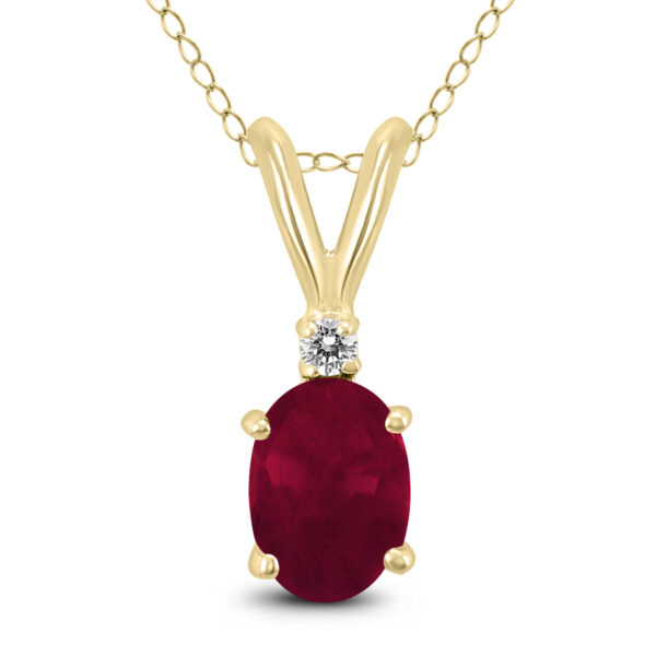 14K Yellow Gold 6x4MM Genuine Oval Ruby and Diamond Pendant- GPD59200RB
