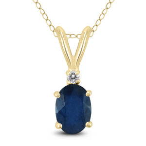 14K Yellow Gold 6x4MM Oval Sapphire and Diamond Pendant- GPD59200SP