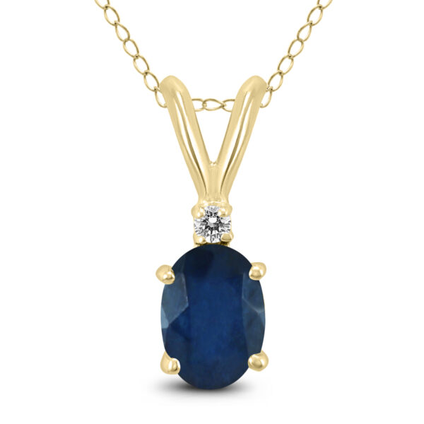 14K Yellow Gold 6x4MM Oval Sapphire and Diamond Pendant- GPD59200SP