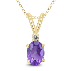 14K Yellow Gold 7x5MM Oval Amethyst and Diamond Pendant- GPD59201AM