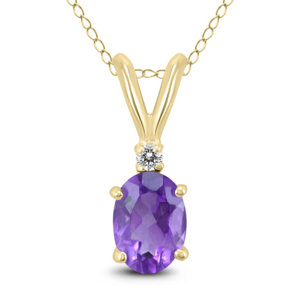 14K Yellow Gold 7x5MM Oval Amethyst and Diamond Pendant- GPD59201AM