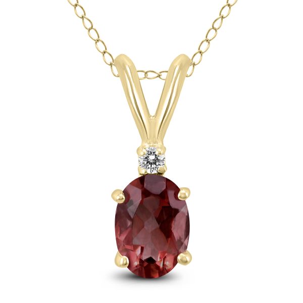 14K Yellow Gold 7x5MM Oval Garnet and Diamond Pendant- GPD59201GT