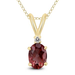 14K Yellow Gold 8x6MM Oval Garnet and Diamond Pendant- GPD59202GT