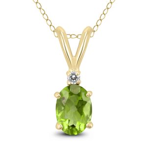 14K Yellow Gold 8x6MM Oval Peridot and Diamond Pendant- GPD59202PD