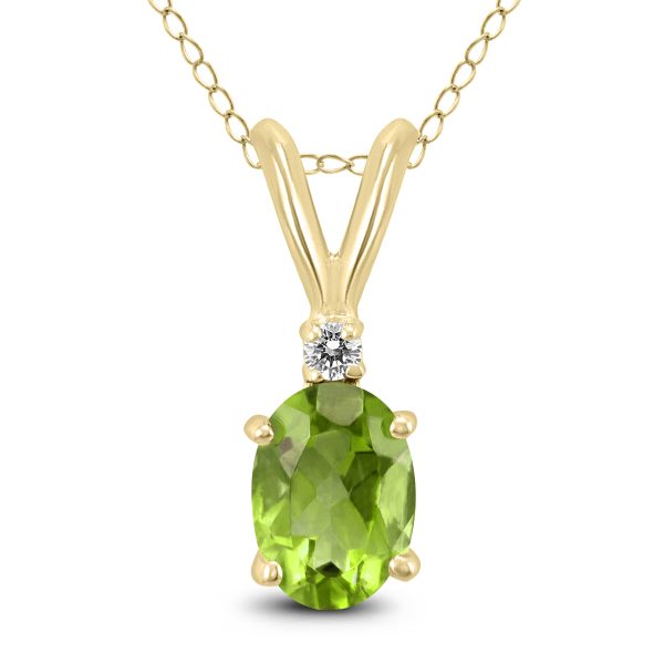 14K Yellow Gold 8x6MM Oval Peridot and Diamond Pendant- GPD59202PD
