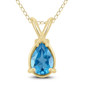 14K Yellow Gold 7x5MM Pear Blue Topaz Pendant- GPD59221BT