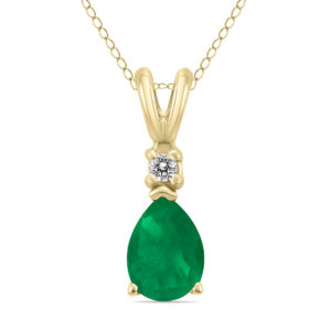 14K Yellow Gold 5x3MM Pear Emerald and Diamond Pendant- GPD59223EM