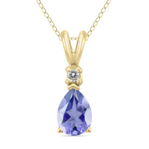 14K Yellow Gold 5x3MM Pear Tanzanite and Diamond Pendant- GPD59223TZ
