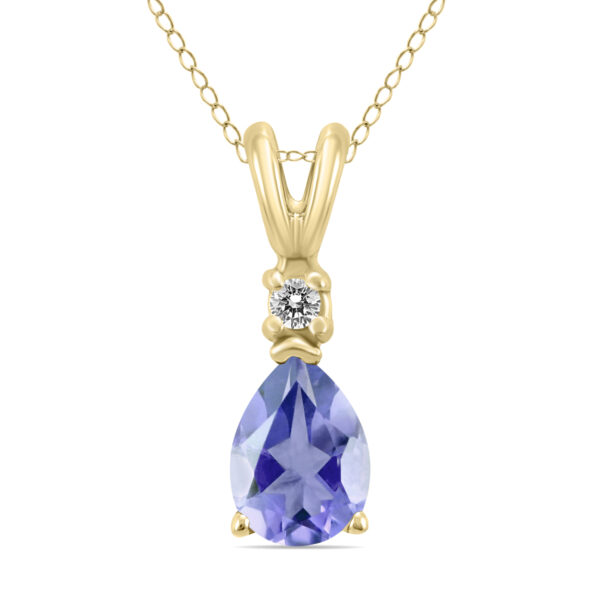 14K Yellow Gold 5x3MM Pear Tanzanite and Diamond Pendant- GPD59223TZ