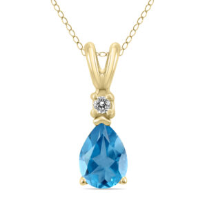 14K Yellow Gold 6x4MM Pear Blue Topaz and Diamond Pendant- GPD59224BT