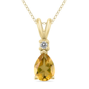 14K Yellow Gold 6x4MM Pear Citrine and Diamond Pendant- GPD59224CT