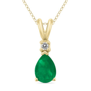 14K Yellow Gold 6x4MM Pear Emerald and Diamond Pendant- GPD59224EM