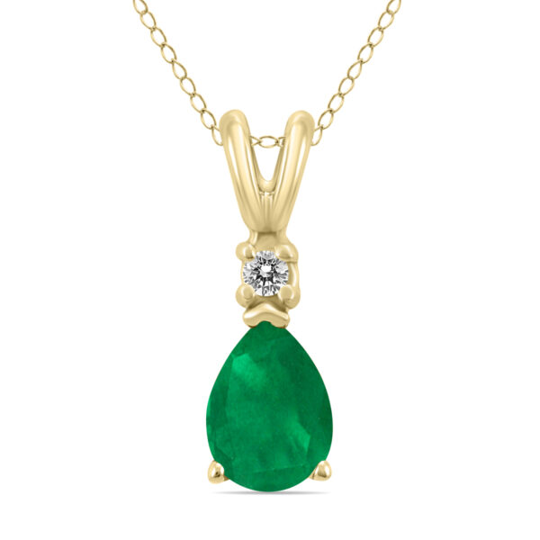 14K Yellow Gold 6x4MM Pear Emerald and Diamond Pendant- GPD59224EM