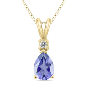 14K Yellow Gold 6x4MM Pear Tanzanite and Diamond Pendant- GPD59224TZ
