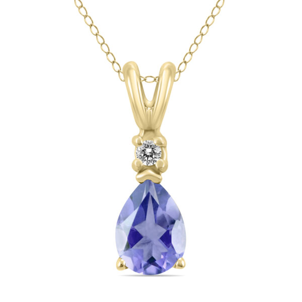 14K Yellow Gold 6x4MM Pear Tanzanite and Diamond Pendant- GPD59224TZ