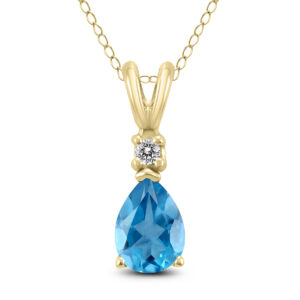 14K Yellow Gold 8x6MM Pear Blue Topaz and Diamond Pendant- GPD59226BT