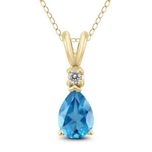 14K Yellow Gold 8x6MM Pear Blue Topaz and Diamond Pendant- GPD59226BT