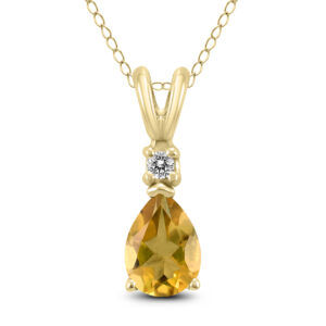 14K Yellow Gold 8x6MM Pear Citrine and Diamond Pendant- GPD59226CT