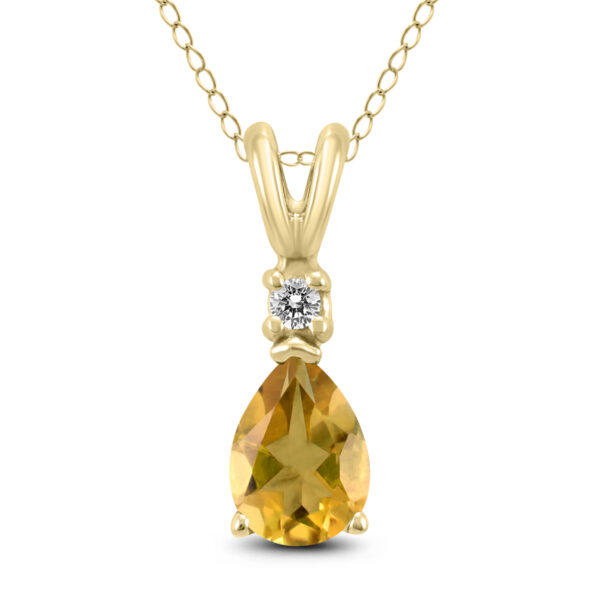 14K Yellow Gold 8x6MM Pear Citrine and Diamond Pendant- GPD59226CT